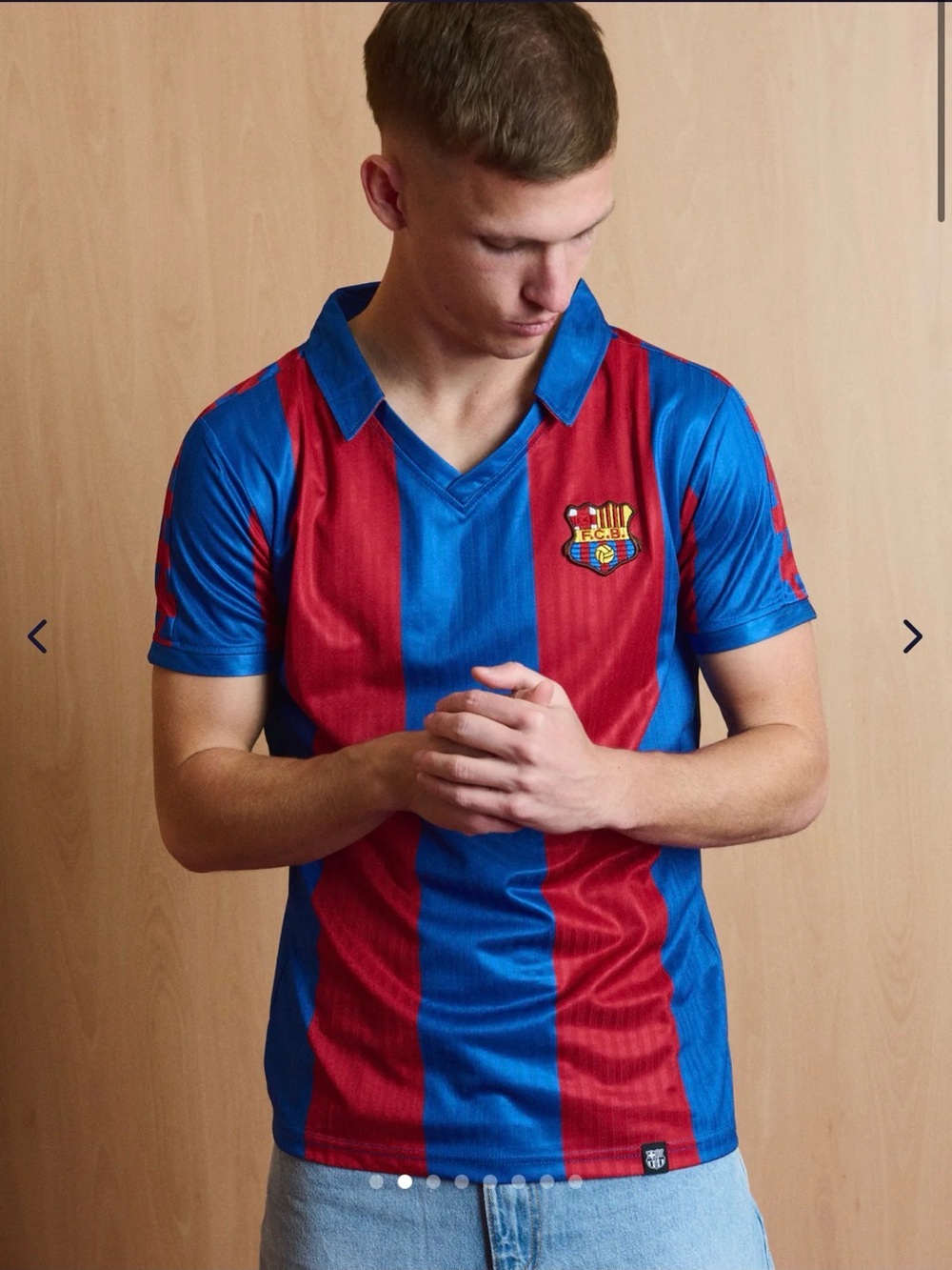 FC Barcelona Blue& Red Stripe Men’s Polo-Style Shirt FC Barcelona 1990 - 92 Home